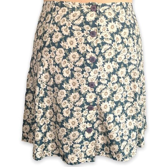 Vintage Express Skirt Blue Floral Button-Front A-Line Mini Size 10 Deadstock - Picture 9 of 9